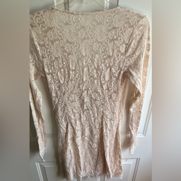 Free People NWOT Pearl Lace Champagne Toast Long Sleeve Mini Dress Sz Small - Picture 7 of 12